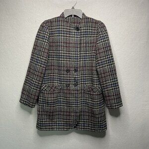 Vintage Projections Ltd Womens Houndstooth Wool Coat Double-Breasted 60s Style